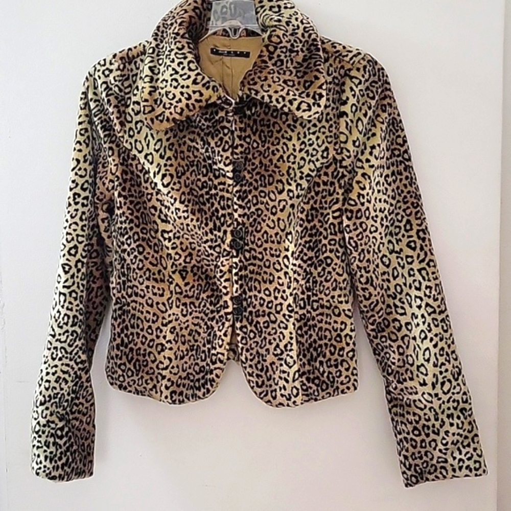 Vintage Sisley Leopard Print Faux Fur Jacket